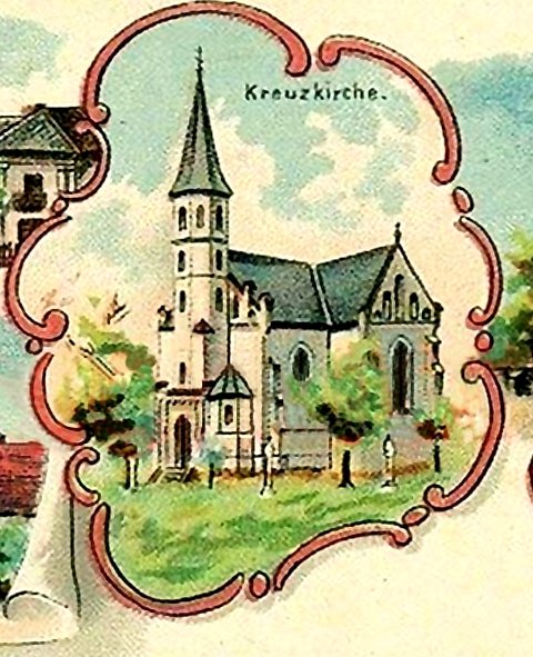 Kościół w polu (Kreuzkirche) na ręcznie rysowanej litografii z 1898 roku