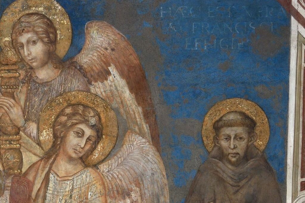 Św. Franciszek z Asyżu i aniołowie - fragment fresku Cimabuego w Asyżu